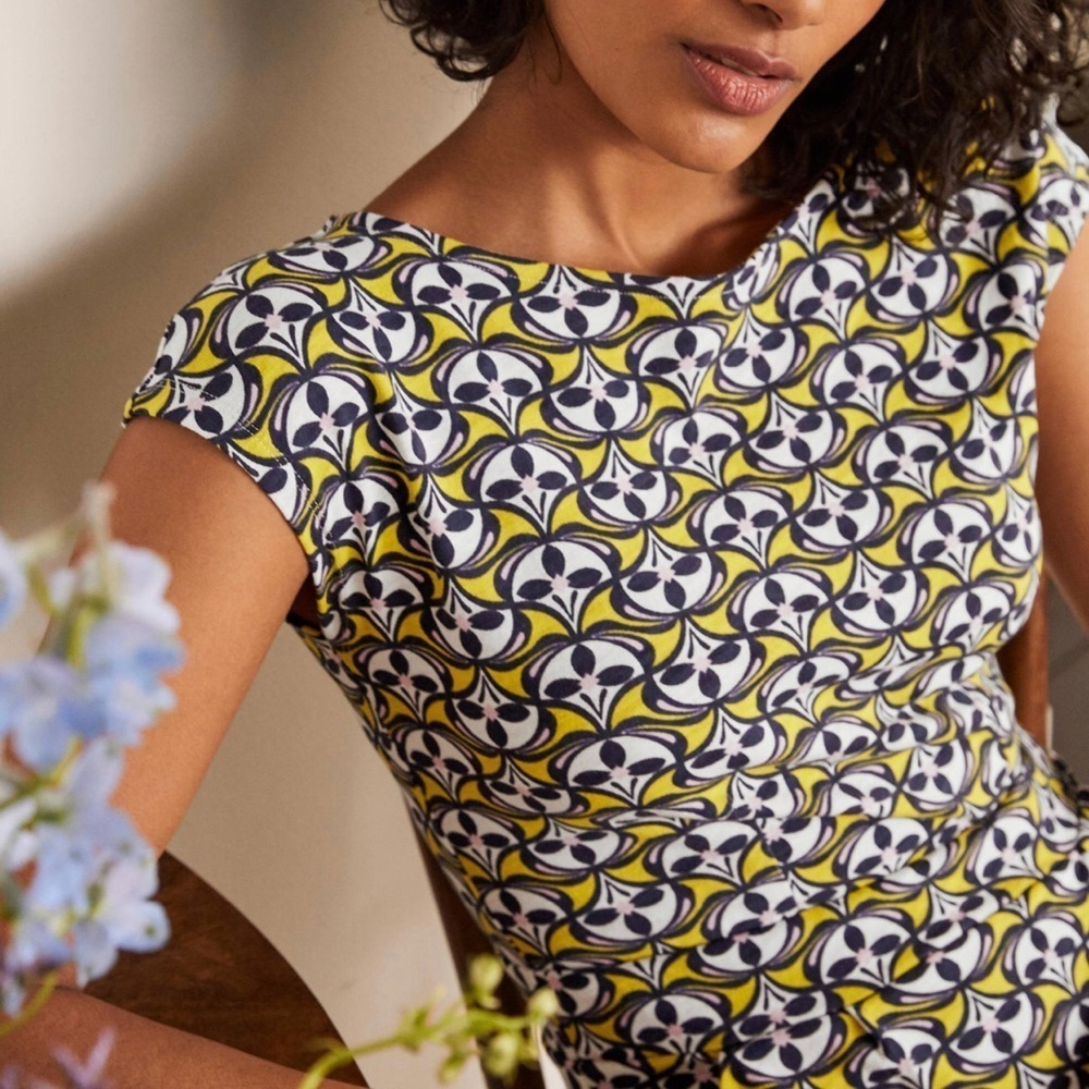 BODEN FLORRIE NAVY YELLOW PINK DOT COTTON JERSEY​​​​